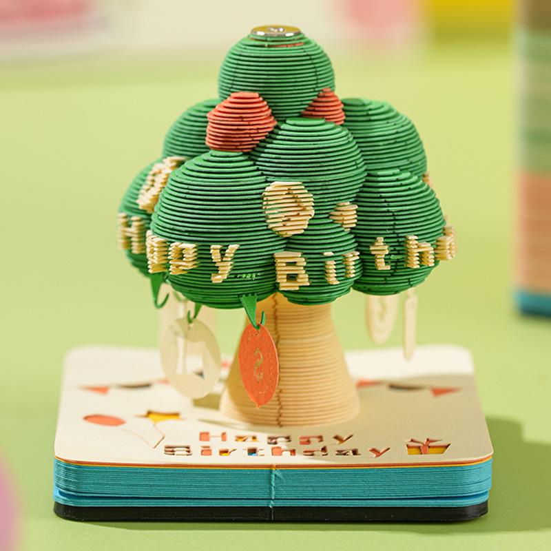 3D Wish Tree Paper Sculpture Notepad - Tearable Art Calendar Handmade Creative Desk Decor Gift for Birthday  Party