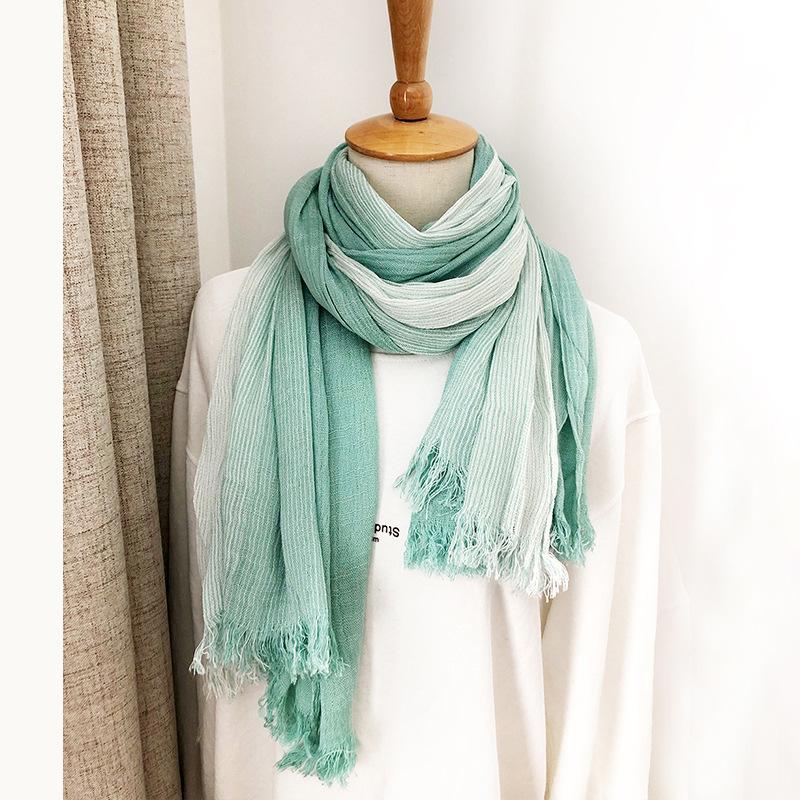 Écharpe Rayée en Coton et Lin Style Littéraire Japonais Coréen Écharpe Couple Mori pour Femmes Quatre Saisons Hommes Tendance