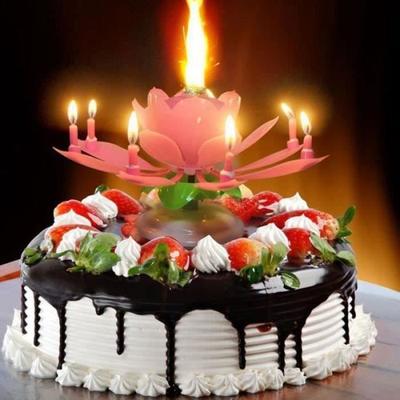 B602277-SHOP-STORY - Magische Geburtstagskerze Drehende Musikalische Blume für Kuchen Dekoration - Rosa