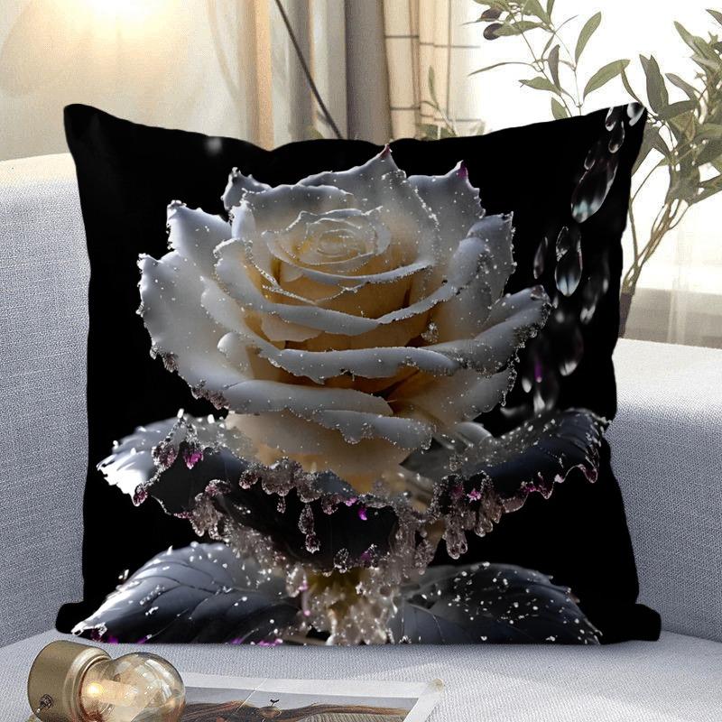 Rose Flower Print Decorative Pillowcase Bedroom Living Room Square Cushion Pillowcase