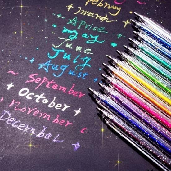 Highlighter Pen Set Transparent Body Multicolored Painting Pen with Glitter Sparkling Effect Smooth Metal Tip Ink Highlighter for Note Marking