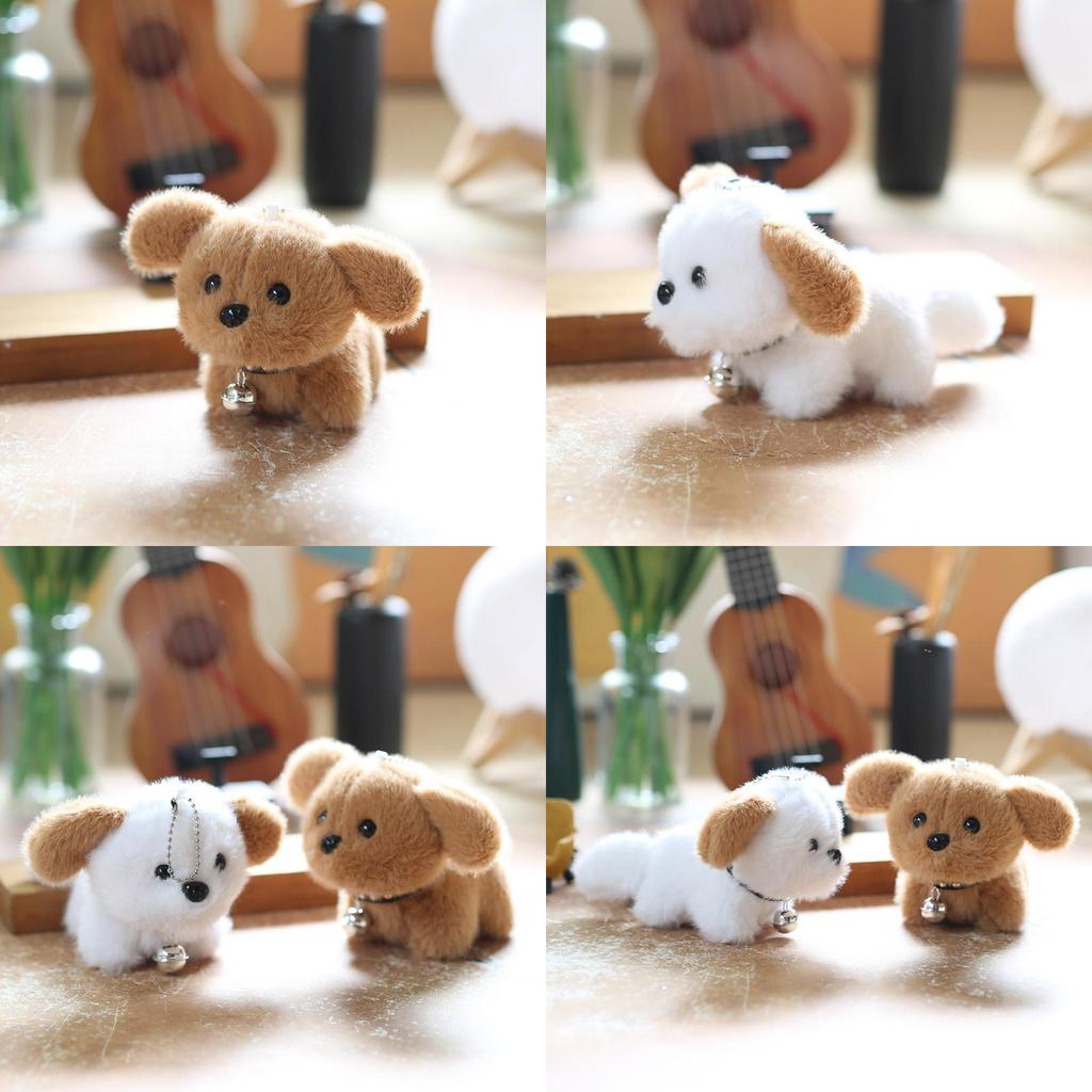 Short Plush Wagging Tail Dog Keychain Stuffed Animal Toy For Kids Backpack Bag Charm Decor