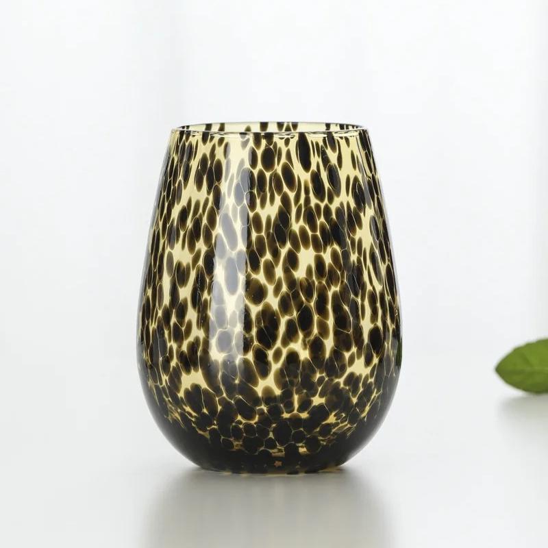 Leopard-print Goblet Vintage Egg Cup Handmade Amber Spot Goblet Household Wine Glass New Crystal Glass Cup High-end Wine Glasses