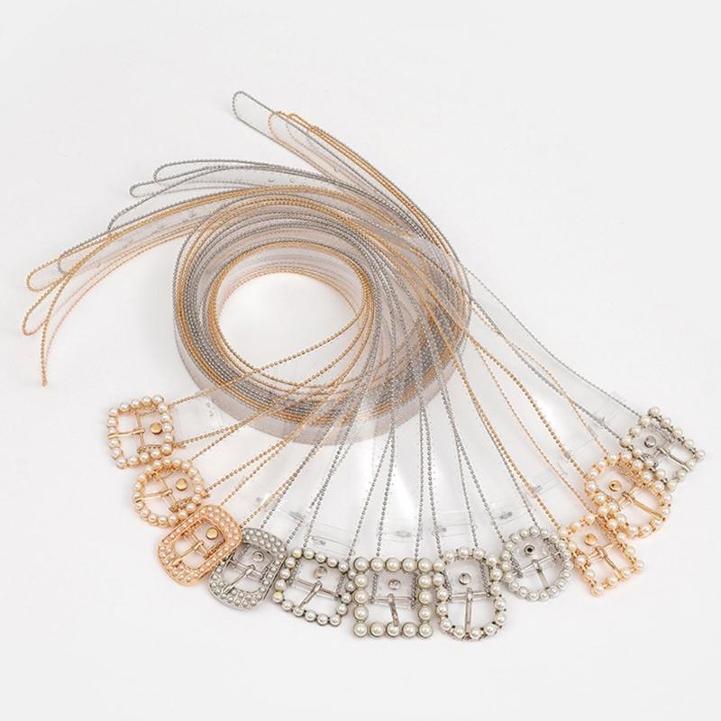 Faux Pearl Adjustable Pin Buckle Belt Dazzling Transparent Waistband Waist Corset for Women Students Slimming Belt