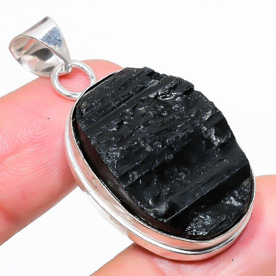 

Black Tourmaline Gemstone Handmade Ethnic Jewelry Pendant 1.77 SR-8959