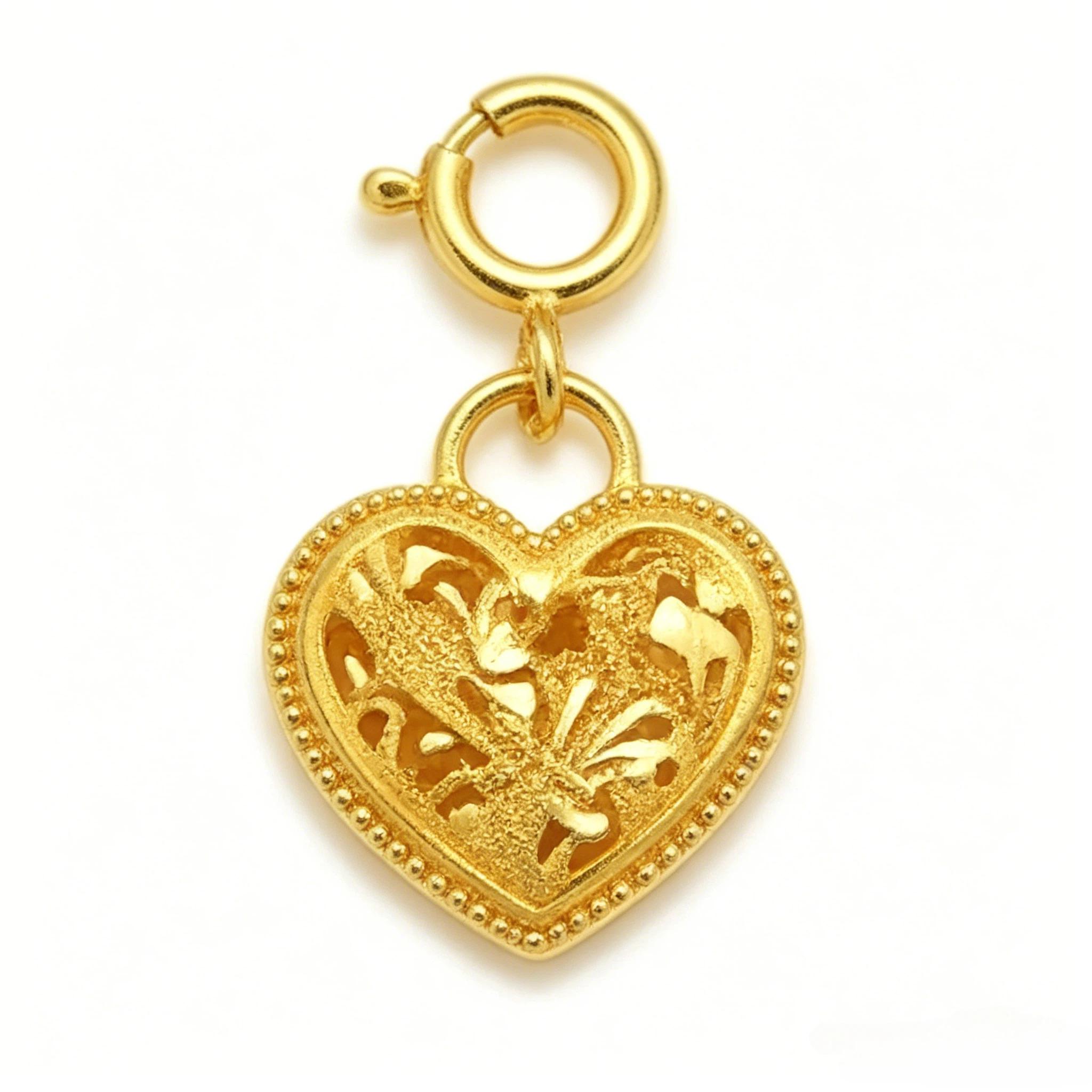 18K/14K Gold Heart Charm Pendant with Spring Ring Clasp Hollow Heart Love Charm for Bracelet & Necklace Fine Jewelry DIY Charm Gold