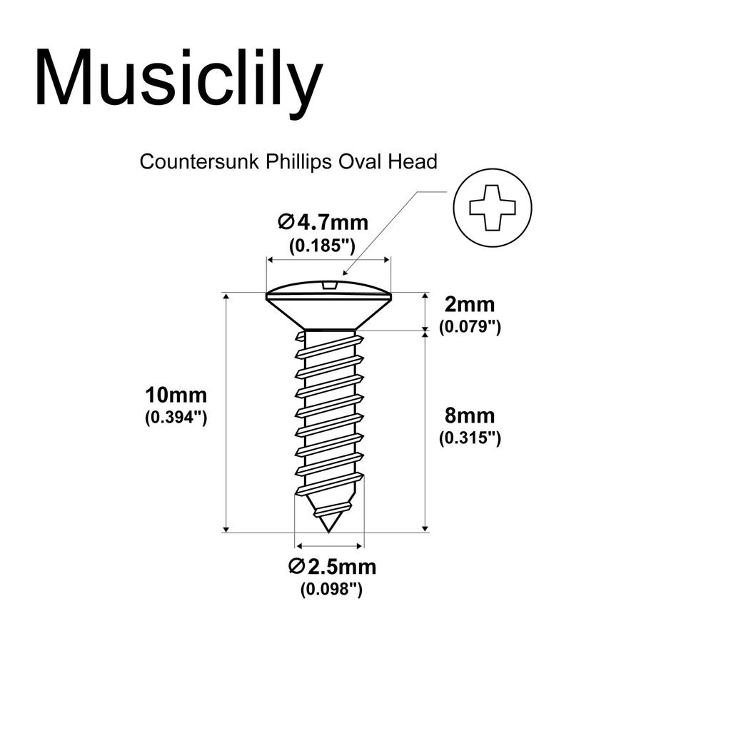 Musiclily Ultra Stainless Steel Truss Rod Cover Mounting Round Head Screws for Epi Electric Nickel of 2.5x10mm Guitars, (Set 10)