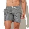 Men Gym Shorts Drawstring Elastic Waist Sequin Solid Color Soft Breathable Quick Dry Fitness Jogging Exercise Beach Sportswear Shorts