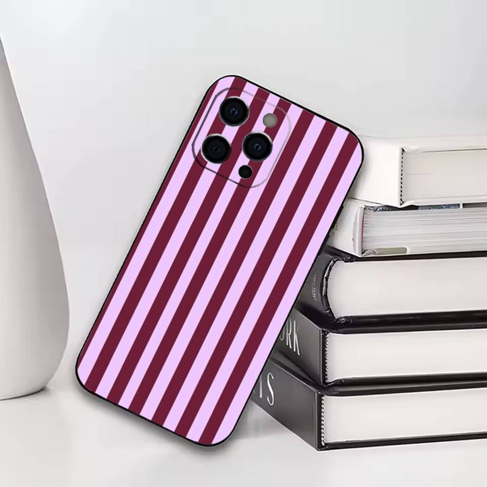 Burgunder-Rosen-Streifen Handyhülle für iPhone 17, 16, 15, 14, 13, 12, 11 Plus, Pro Weiches Silikon Schwarze Hülle