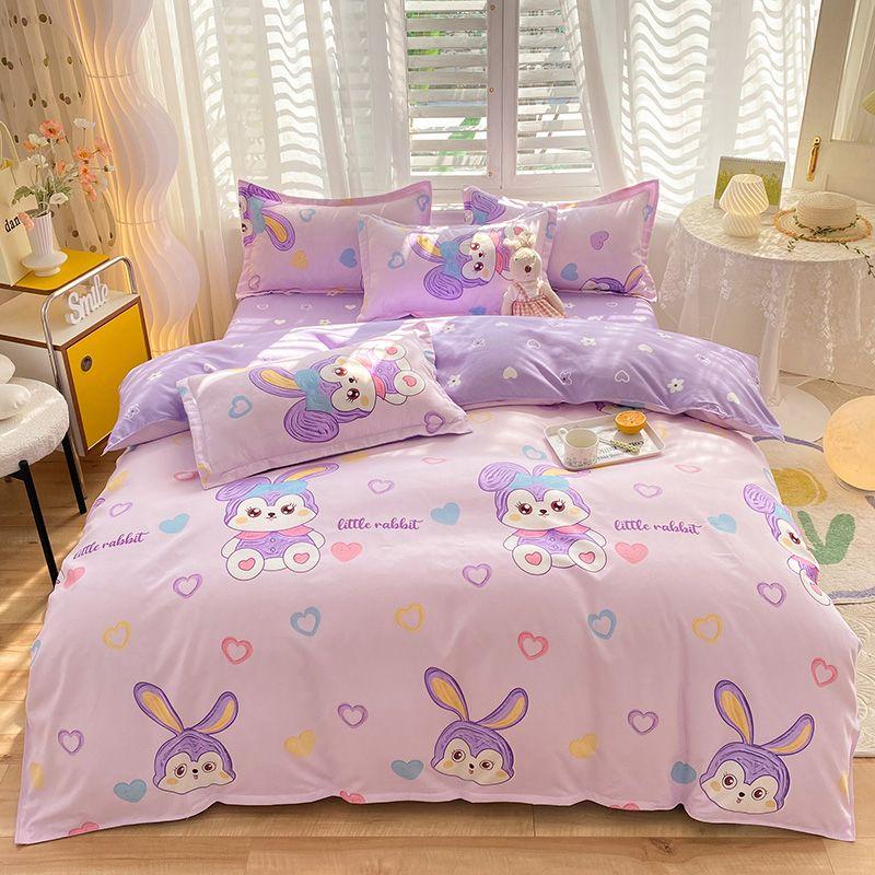 

All Cotton Grounded Four Piece Bedding Set Thickened Dormitory 2.0 M Bed Sheets Double Pure Cotton Duvet Cover Comfortable Bed Sheets 1.2m bed (quilt cover 150x 200cm) Fifi rabbit