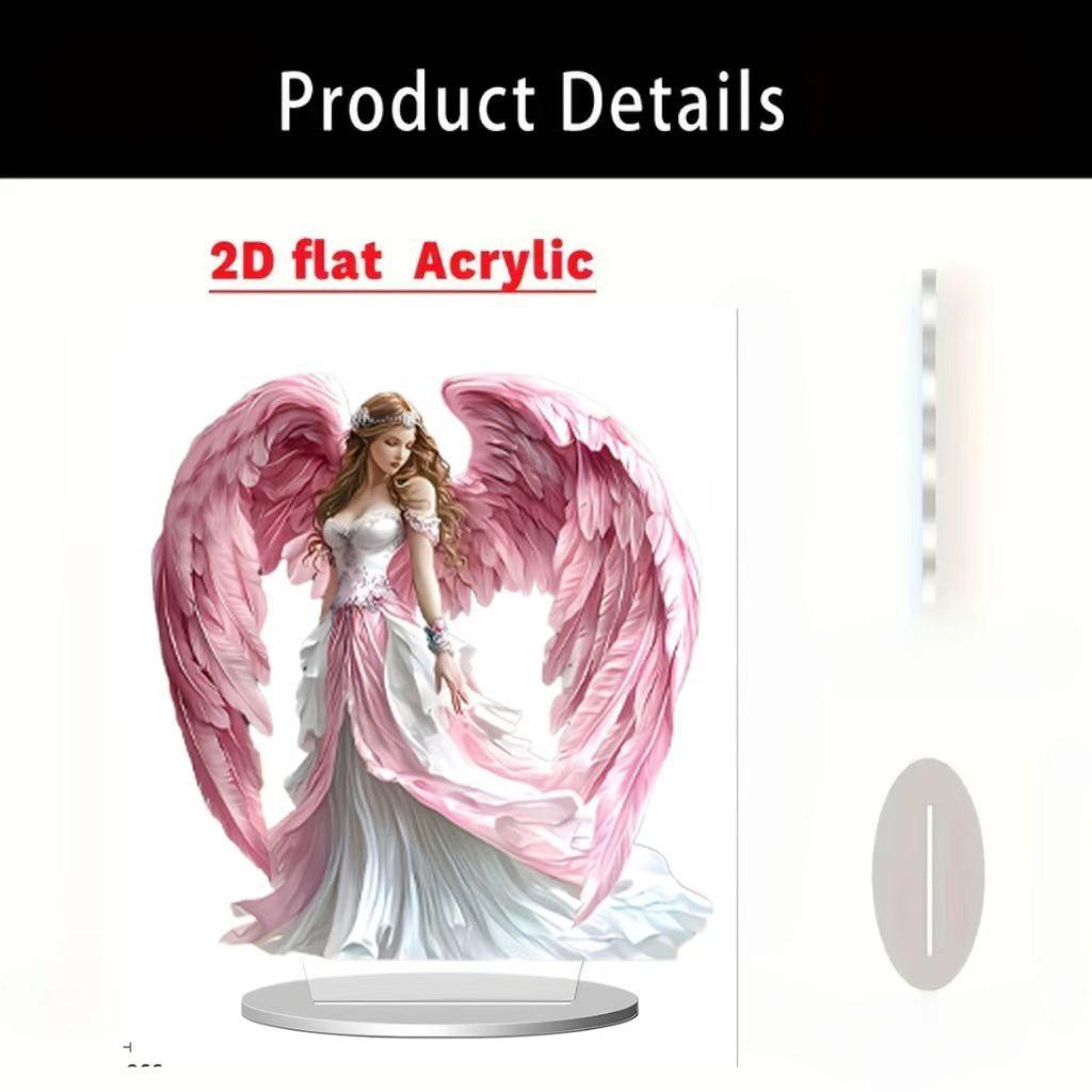 Acrylic 2D Flat Angel with Wings Tabletop Decoration for Living Room, Office, and Festive Occasions