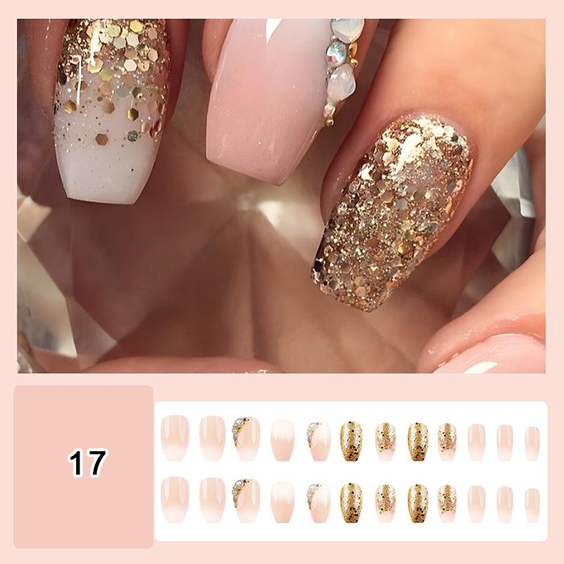 24/30Pcs Medium Fake Nail Set With Jelly Glue Gradient French Press On False Nail Elegantstyle Nails Full Cover Wearing False