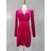 Foreign Trade Order AQ Home Height Texture Skin-friendly Velvet Long Sleeve V-neck Waist Hugging Irregular Dress Sweet Fashion Short Dress