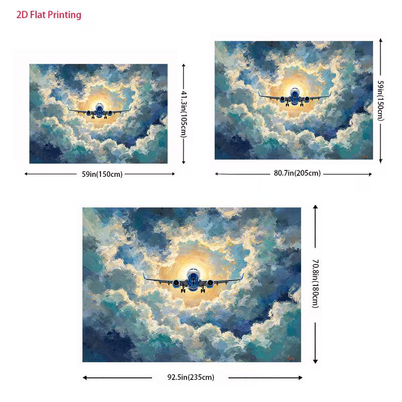 2D Sunlight Cloud Airplane Backdrop for Travel Agency Event Decoration