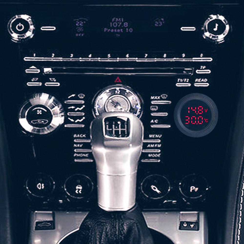 Universal 12V LED Digital Thermometer Voltmeter Dual Display Round Panel for Car Boat Motorcycle Marine Vehicle Battery Monitor