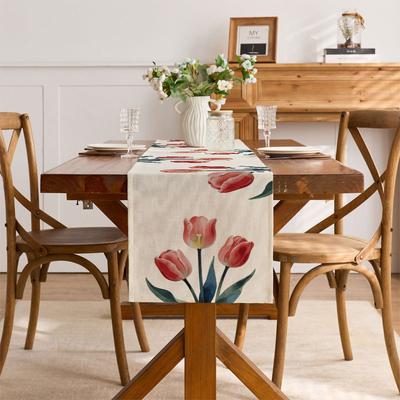 Linen Grid Table Flag Tulip Print Table Mat Long Dining Table Decorative Tablecloth Coffee Table Tablecloth