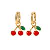 Cherry Fruit Gold Earrings: Fashionable European & American Style, Light Luxury, 18K Oil Drip, Colorfast, Vacation Niche Design.
