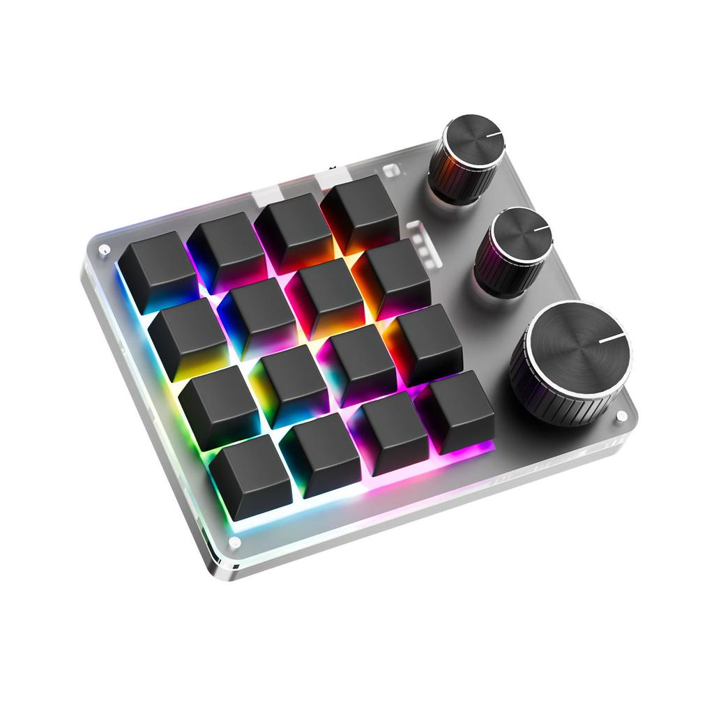 Programmable Ro Keyboard 16-Keys 3 Knob Gaming Keypad with USB Wired+ Mode Volume Controller