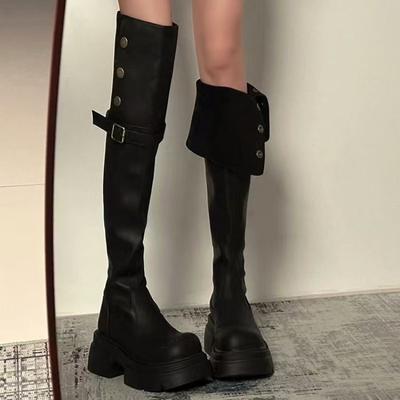 Stivali Autunnali da Donna Nuova Moda Semplici Stivali a Gamba Lunga Suola Spessa Scarpe da Donna di Lusso di Alta Gamma Versatili Stivali Retro Sopra il Ginocchio