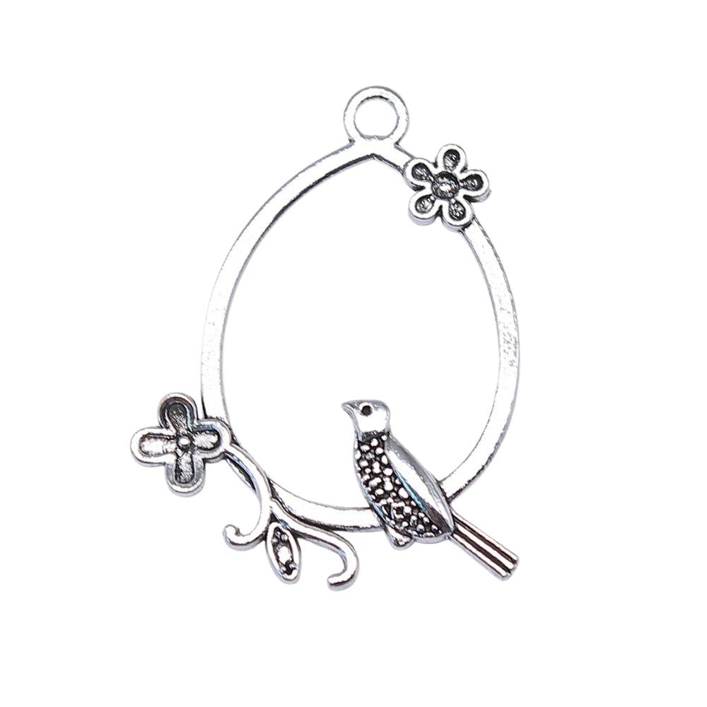 

10 шт., серьги-капли с птицами-цветками, подвески, подвески, античное серебро, цвет цинкового сплава, 39X30 мм