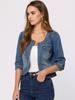Allegra K Women's Denim Jacket, Jeans Coat, Bolero, Cardigan, Collarless, 3/4 Sleeves, Chest Pocket, Blue, Size M