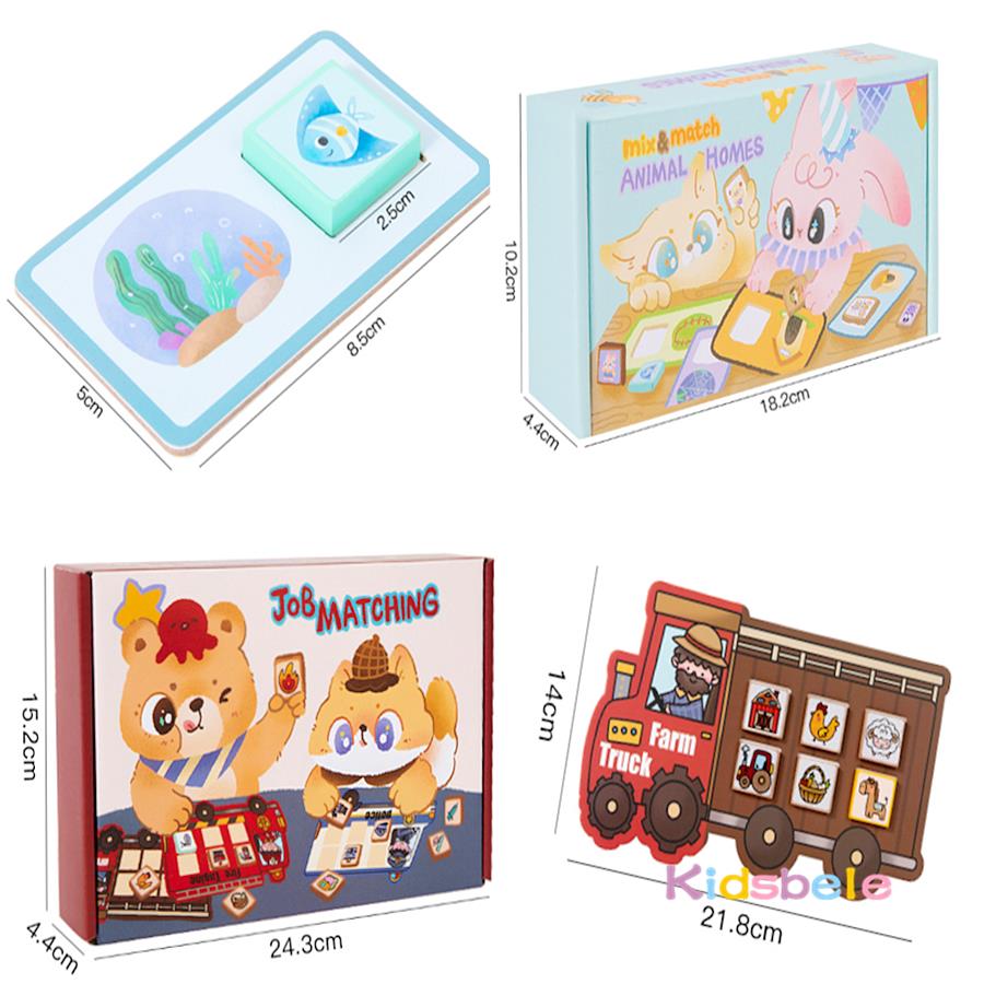 Montessori Vehicle Theme Matching Puzzle Toy /Animal Homes Matching Card Games Develops Cognition & Coordination For Toddlers