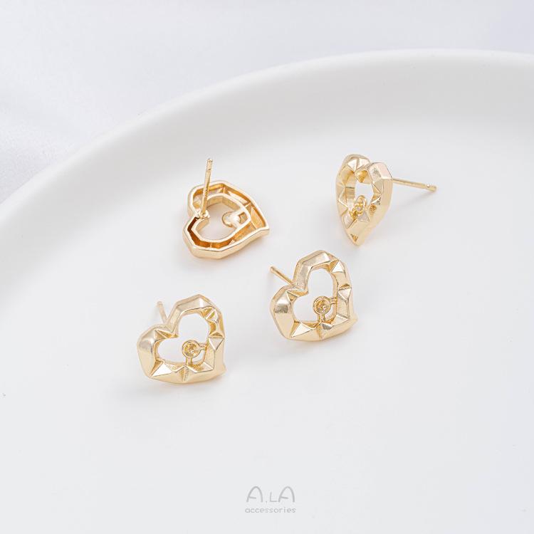 

14K Gold-Filled Diamond-Cut Heart Frame Pearl Stud Earrings with 925 Silver Pin