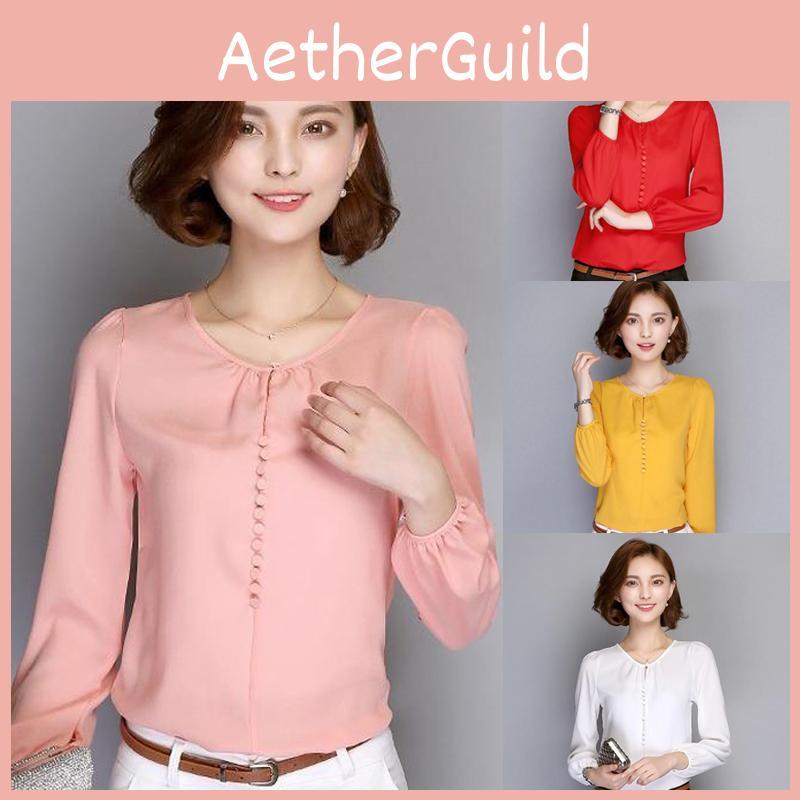 Elegantes Sommer Damenhemd Langarm Bluse Knopf Damen Büro Chiffon Rüschen Tops Für Stilvollen Komfort