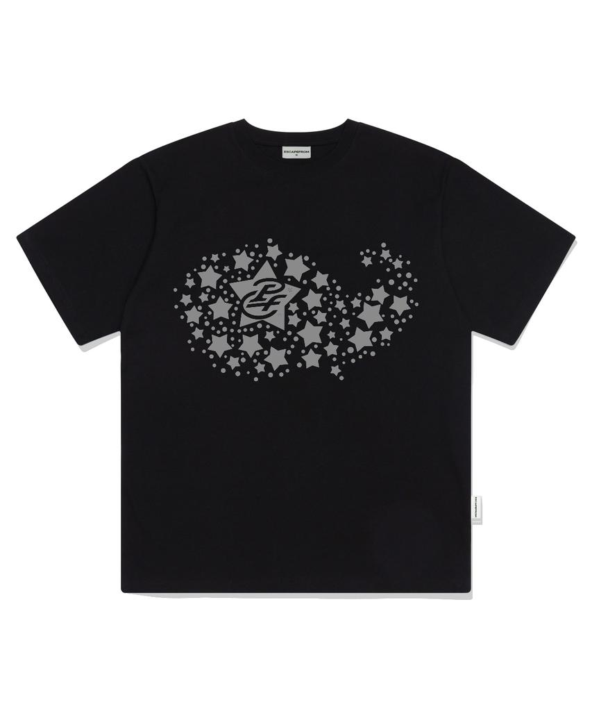 ESCAPEFROM Star Whale Print Oversized Short Sleeve T-Shirt Black