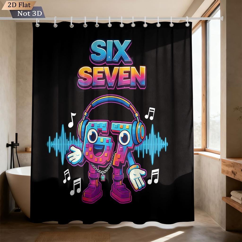 1Pc Funny 67 Music Element Printed Waterproof Shower Curtain Partition Privacy Hanging Curtain, With 12 Hooks