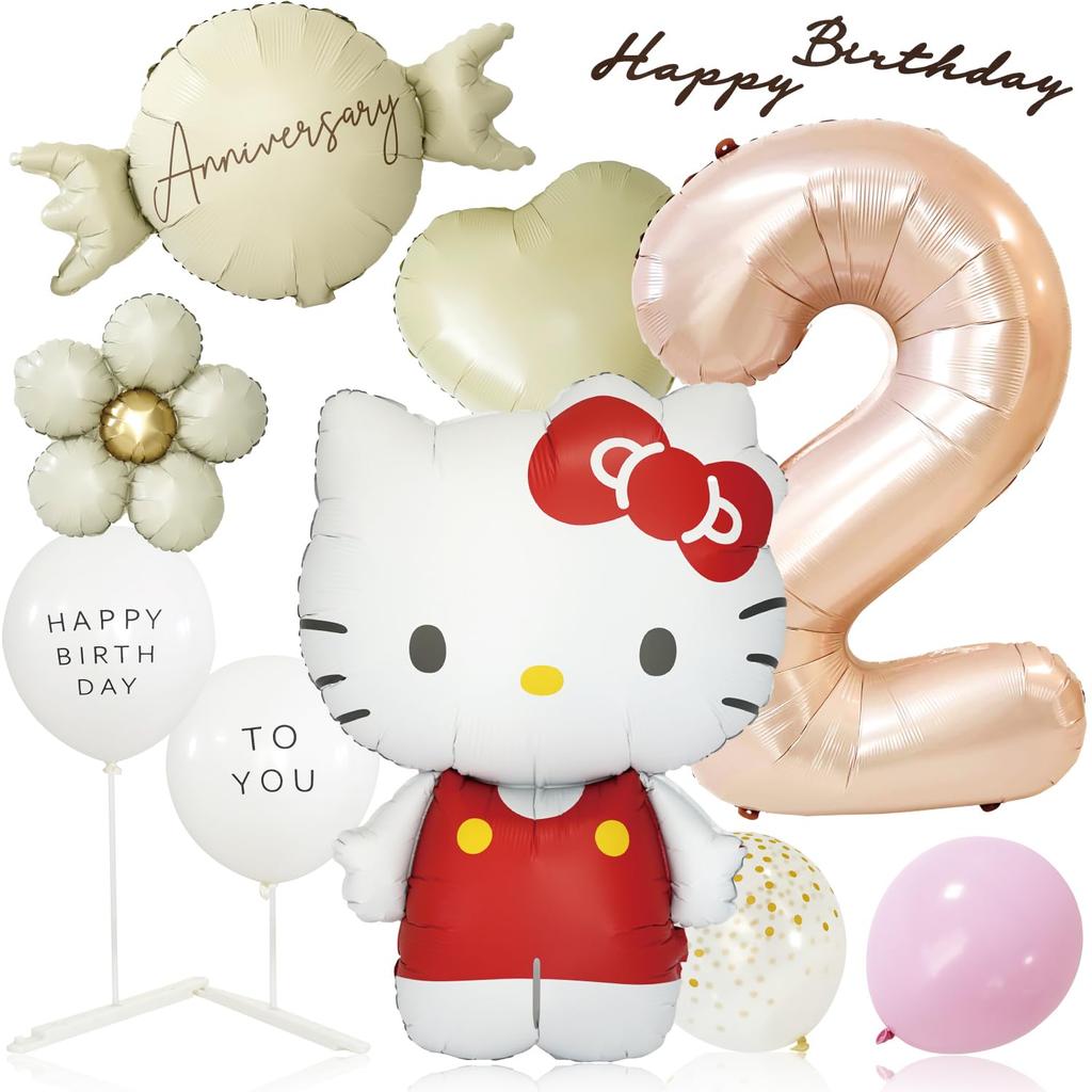 Deerzon Extra Large Hello Kitty Number Balloons In Dusky Pink for 2-Year-Olds, Nuanced Colors, and Nuanced Colors. Birthday Decoration Set.