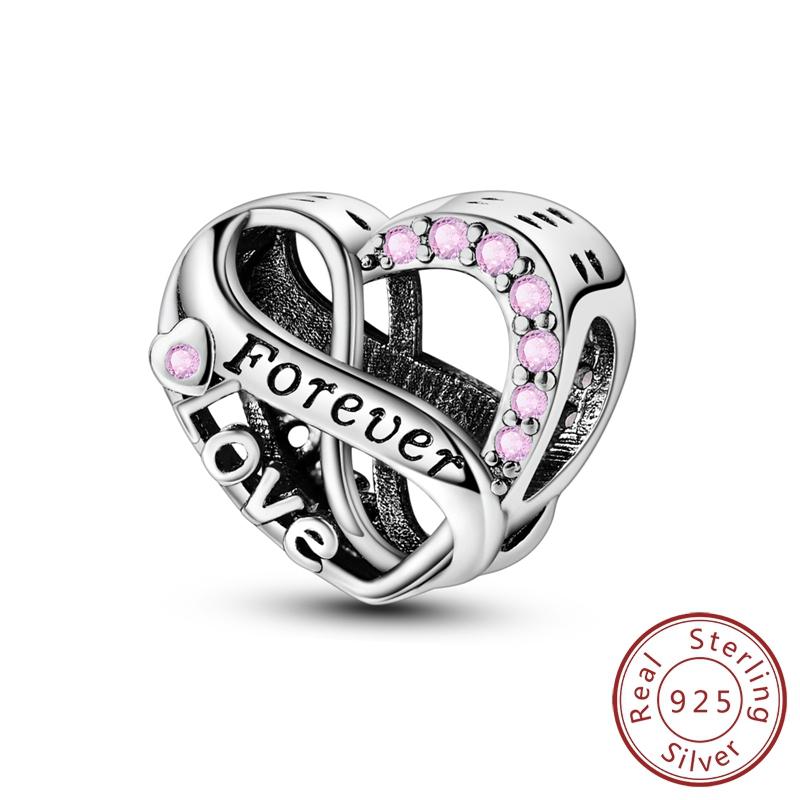 925 Silver Love Heart Zircon Series Pendant Fit DIY Original Bracelet Necklace Women's Jewelry Gifts