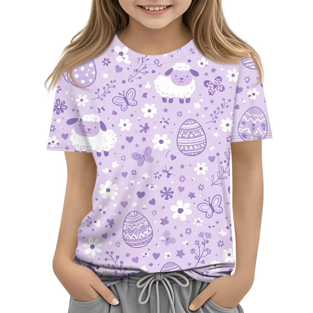Children's Easter Printed Round Neck Short Sleeved Casual T-shirt