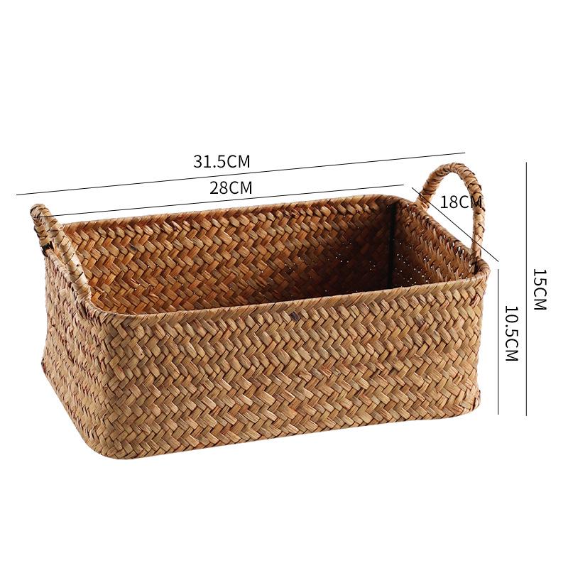 Japanese Straw-Woven Storage Basket for Snacks, TV Accessories, Cosmetics, and Masks
