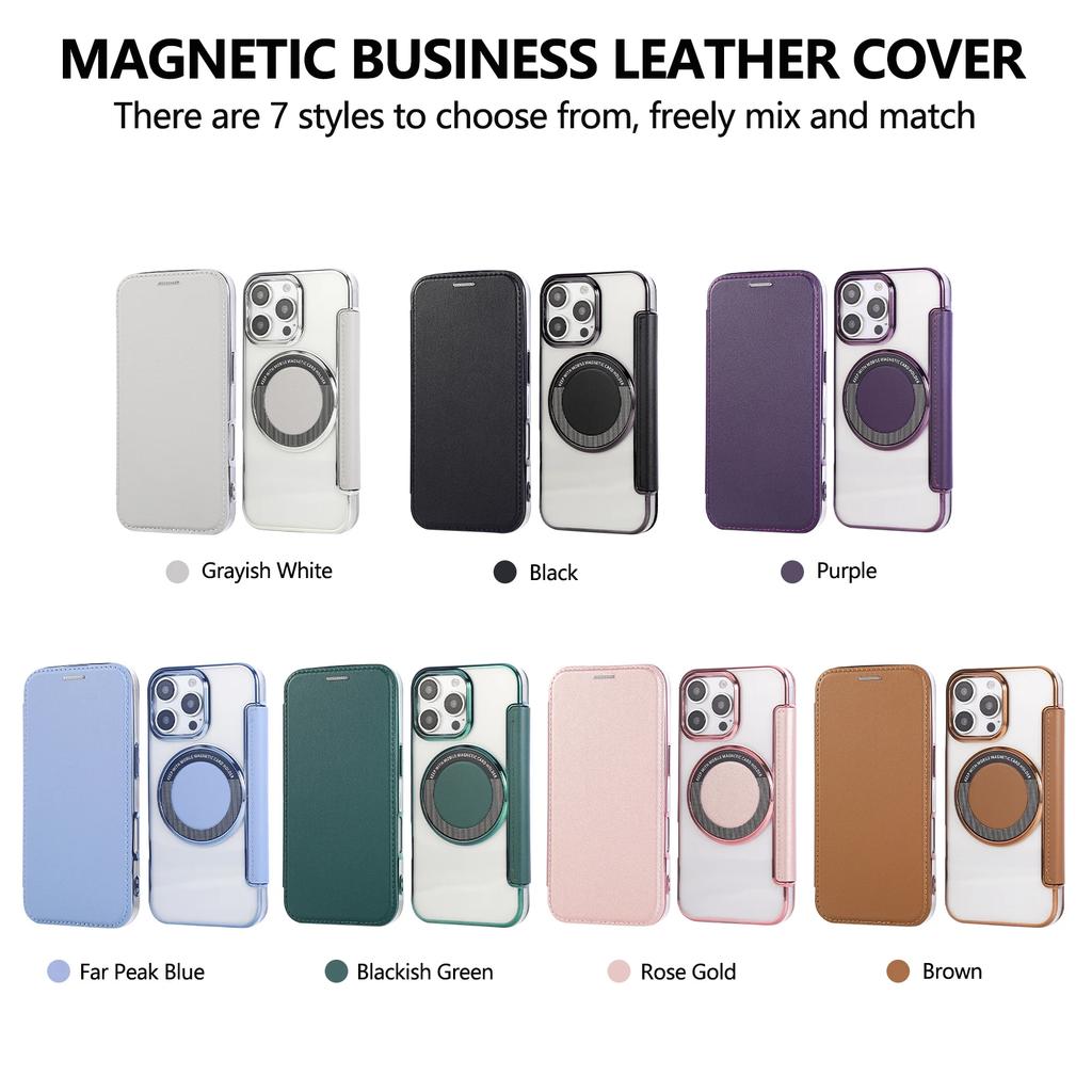 Wallet Leather Case for iPhone 16 17 Pro Max 16E Air 15 Plus 14 13 12 for Magsafe Wireless Charging Plating TPU Magnetic Cover