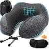 Travel Pillow, Travel Pillows for Sleeping Airplane, Removable Cover Neck Pillow with Adjustable Clasp, Memory Foam Neck Pillow Set with Eye Mask,