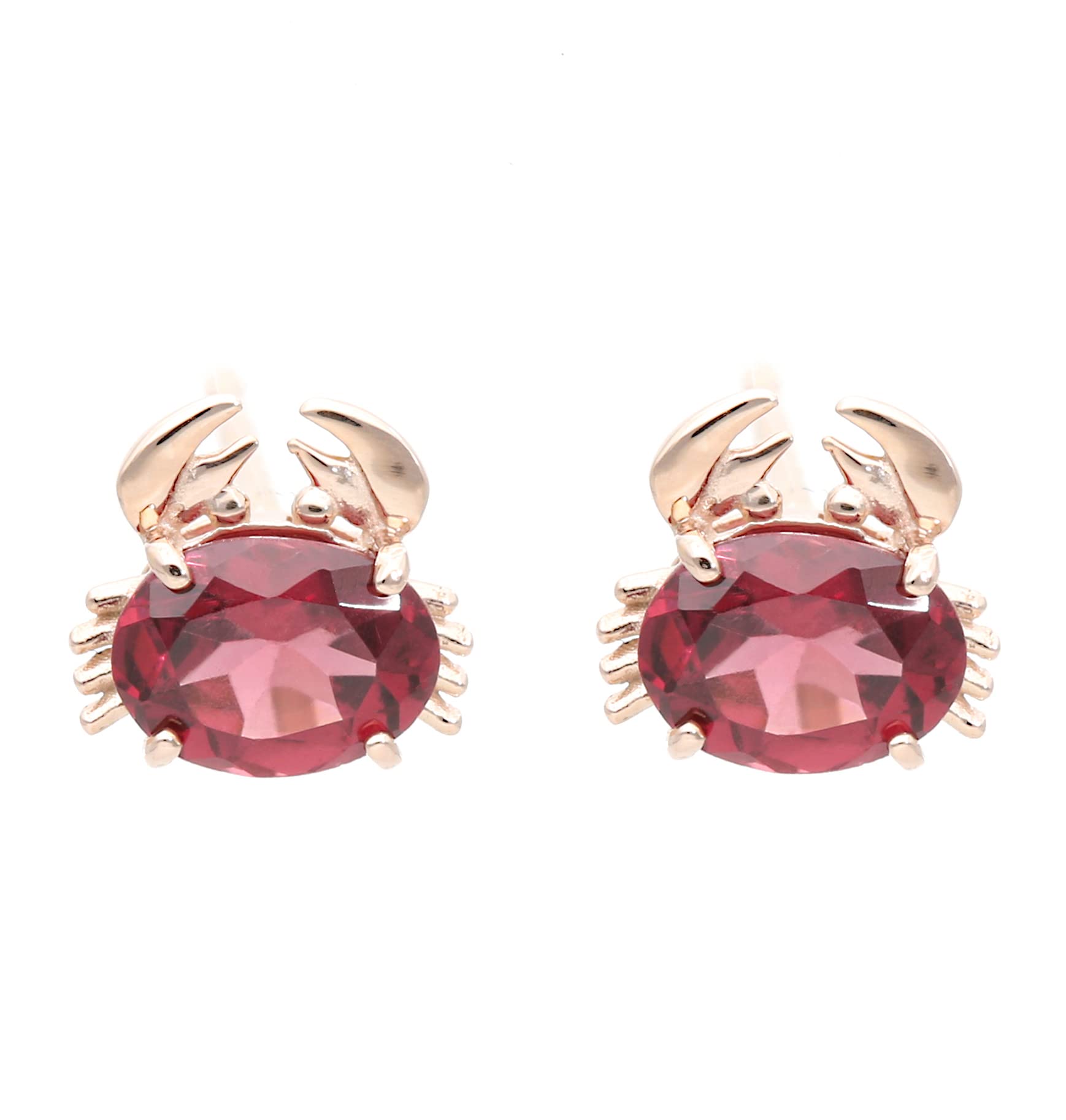 

K10 pink gold garnet crab earrings L&Co 43-1381 червоний