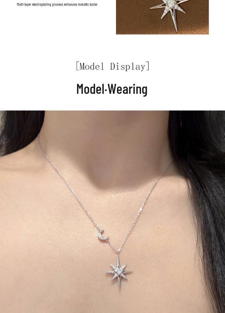 Moissanite Eight-Pointed Star Sterling Silver Necklace – Stylish & Versatile Clavicle Jewelry