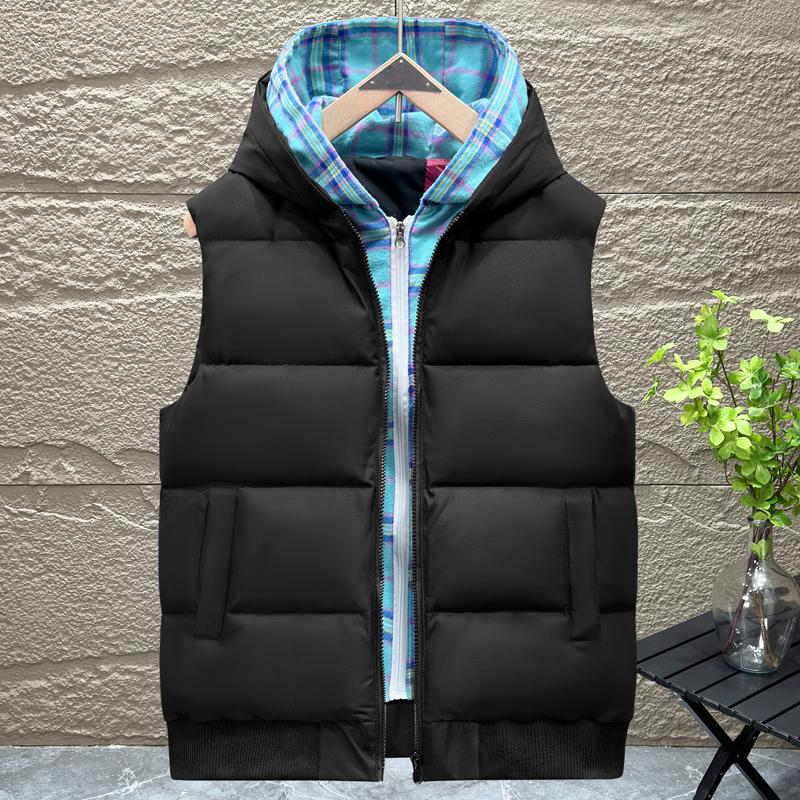 Fashion Fake Two Pieces Warm Vest for Man Winter Sleeveless Jackets Hooded Plus Size Thick Man Coat