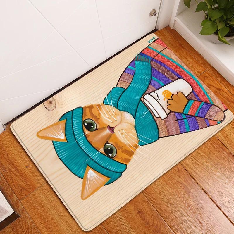 Cute Cat Animals Pattern Anti-Slip Carpet Bath Kitchen Super Absorbent Door Mats Non Slip Area Rugs for Home Living Room Decor
