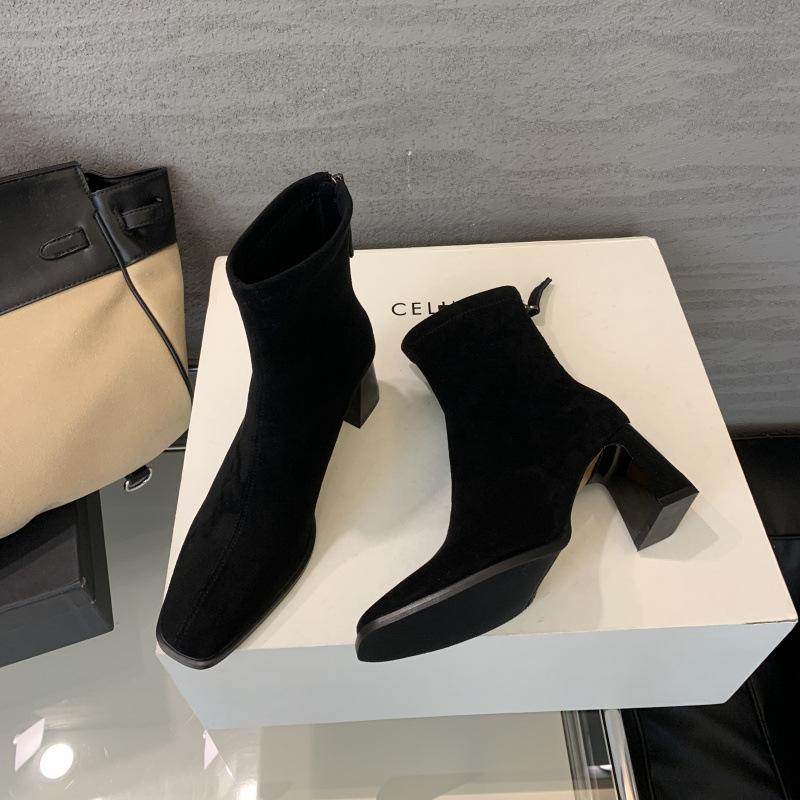 

Замшевые квадратный носок толстый каблук осень и зима средний каблук задняя молния тонкие ботильоны темпераментные универсальные высокий каблук короткие ботинки 39 темно-коричневого