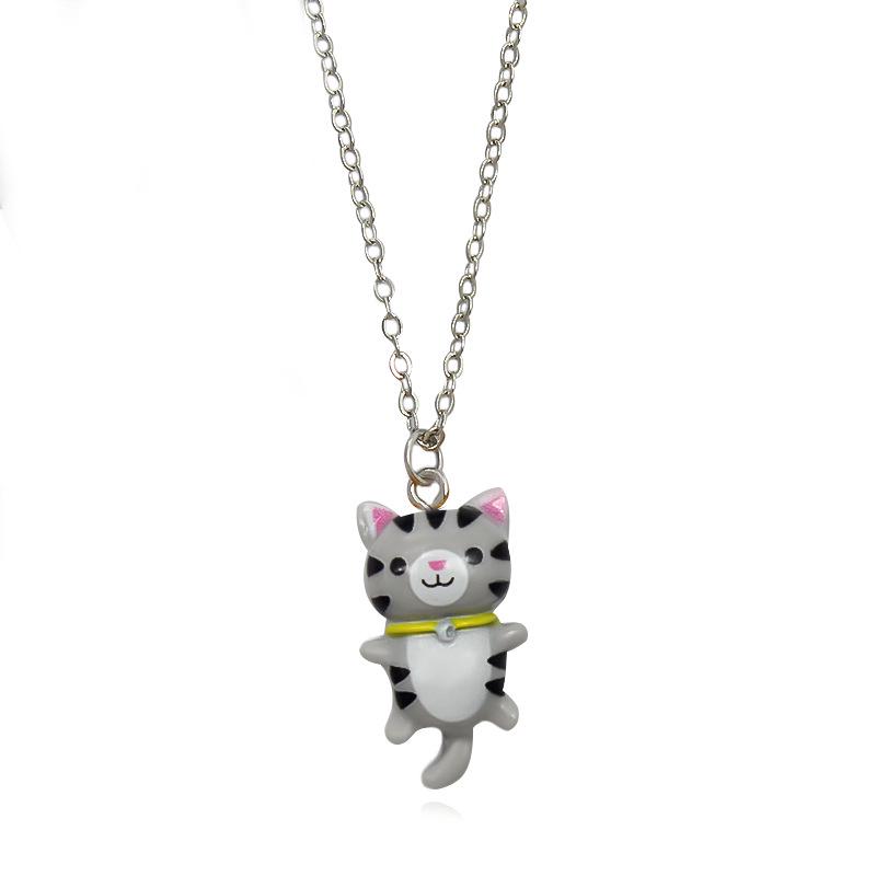 Cute Cartoon Kitten Pendant Necklace with Little Flower - Fashionable Accessory