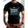 European Sizes Mermaid Security Print Men's Plus Size Short Sleeve Crew Neck T-Shirt, Casual Breathable Tee, Stylish Summer Top