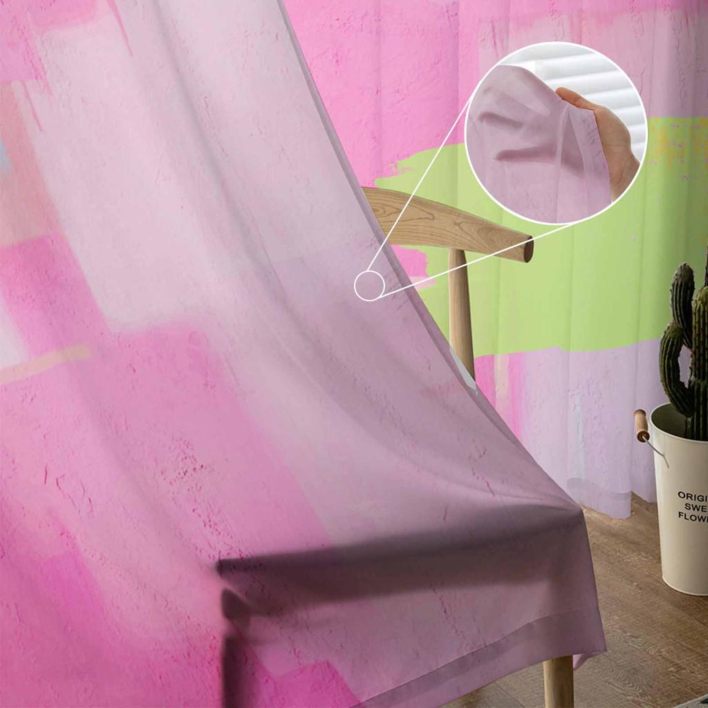 Pink Abstract Modernist Oil Painting Style Sheer Curtains for Living Room Decor Window Curtains Kitchen Tulle Voile Curtains