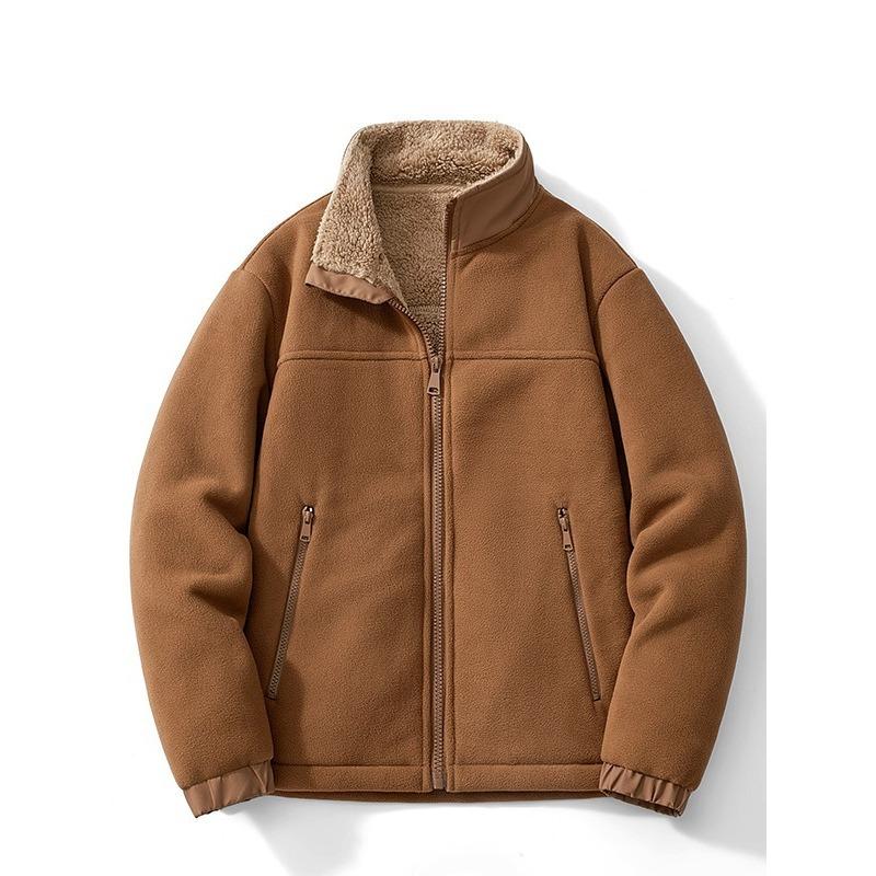 Lambswool Fleece Cardigan Thickened Jacket Cardigan Stand Collar Large Size Polar Fleece Sweatshirt Jacket