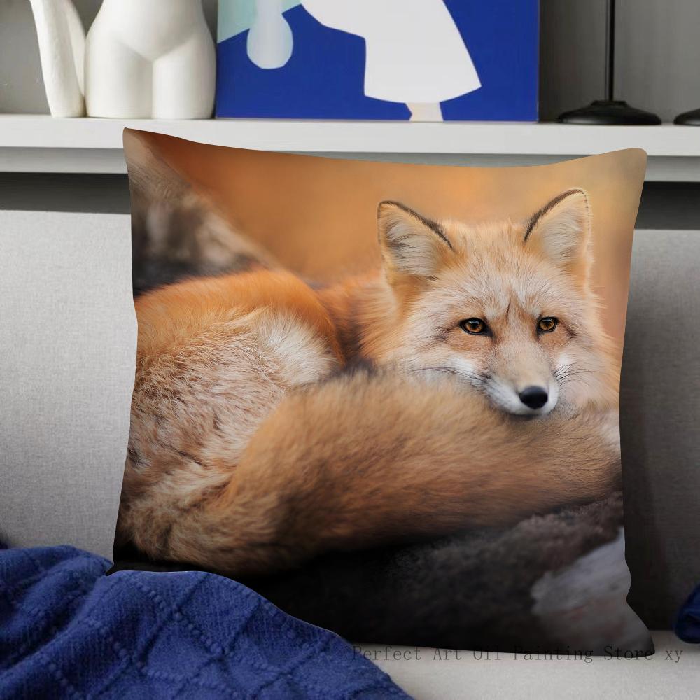 Cute Wild Fox Pillow Case Fashion Square Pillowcase Bedroom Sofa Room Ins Decoration Leisure Cushion Cover 40x40