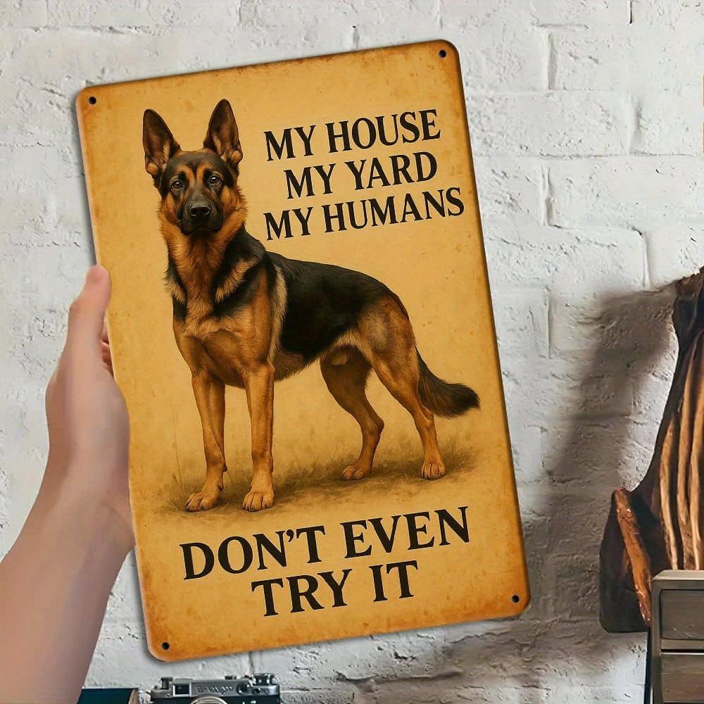 Metalowy znak ostrzegawczy Pies Owczarek Niemiecki, 8x12 cali.