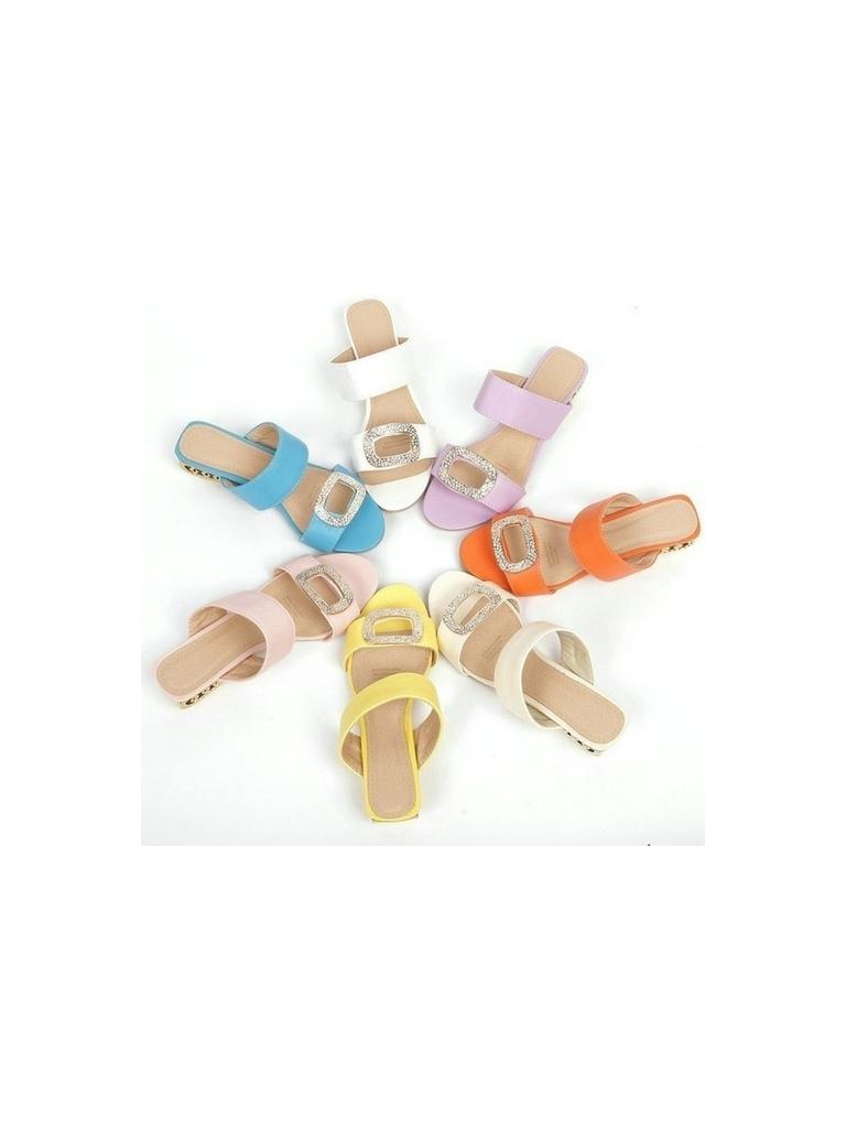 Women Summer Sandals Shoes With Low Heels And Rhinestone Embellishments