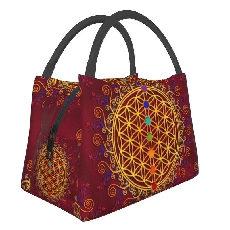 Flower Of Life Abalone Shell On Pearl Insulated Lunch Tote Bag for Women Geometric Mandala Portable Cooler Thermal Bento Box
