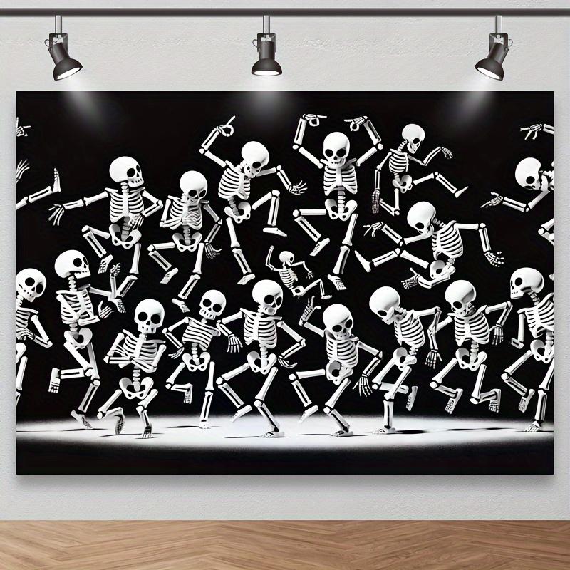 Halloween Skeleton Dance Photography Background | Terrifying haunted house full moon pumpkin lantern and bat design 180X110